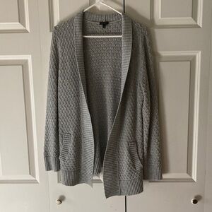 talbots womens open front cardigan gray Lg. nylon lambswoll blend cozy classic